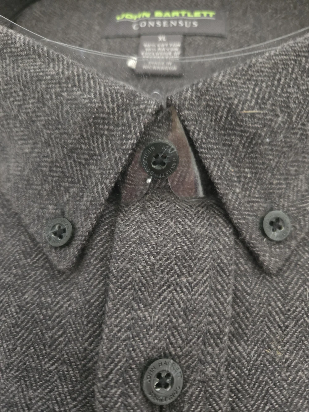 NWT John Bartlett-Consensus Men's XL - Dark Gray Herringbone Button-Down Shirt - Picture 2 of 7